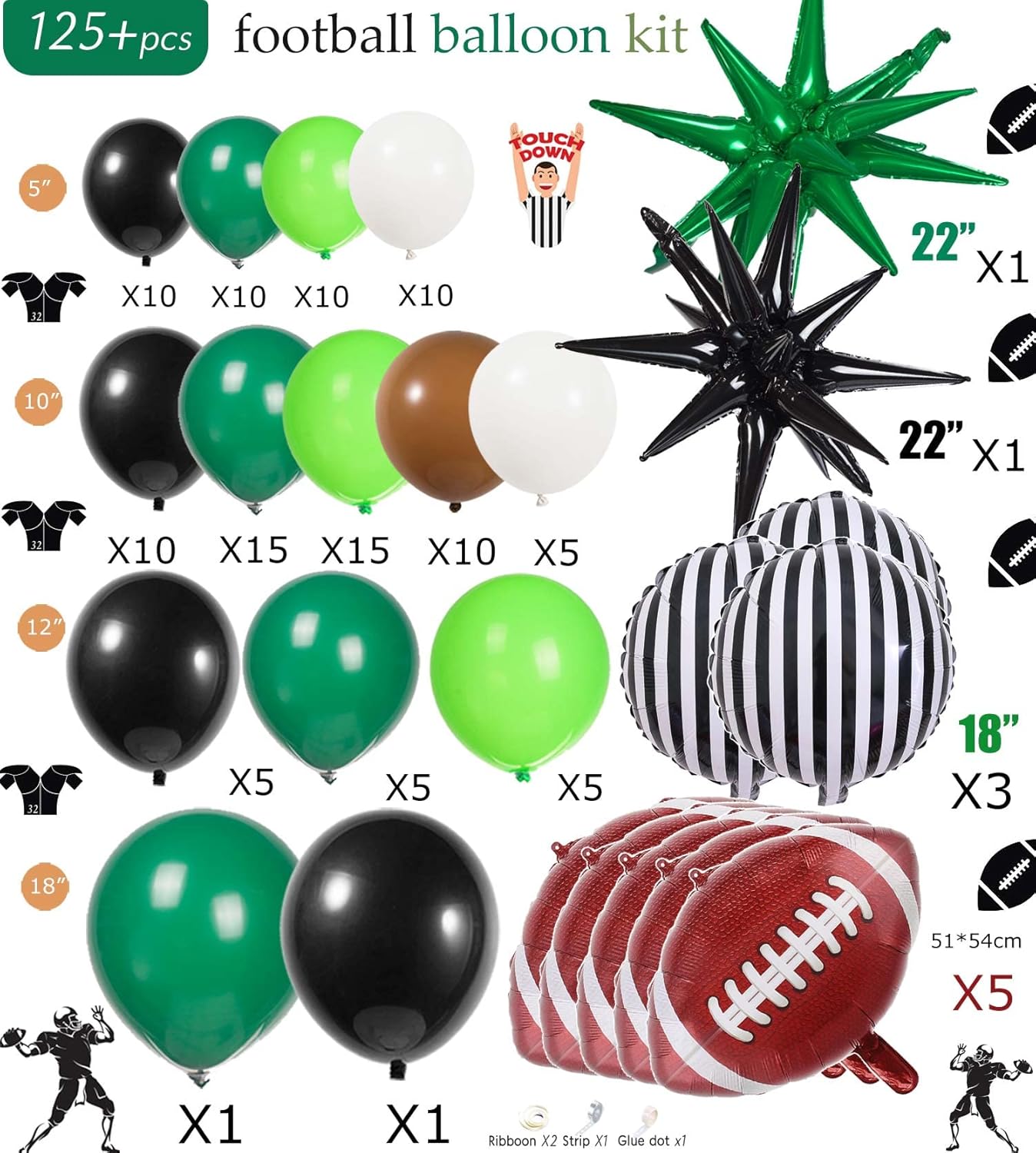 Football Balloon garland arch kit Dark green Brown black balloon large mylar starburst for sport theme super bowl touch down birthday decorations
