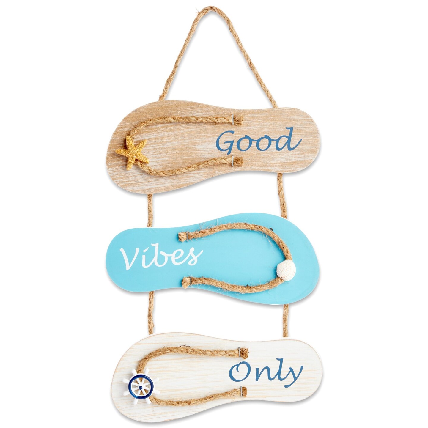 Good Vibes Only Sign Wooden Flip Flop Beach D&#xE9;cor, Nautical-Inspired Hanging Sign for Homes, Summer Displays, Ocean-Themed Residences, Vacation Properties, Office Spaces (9x12 in)