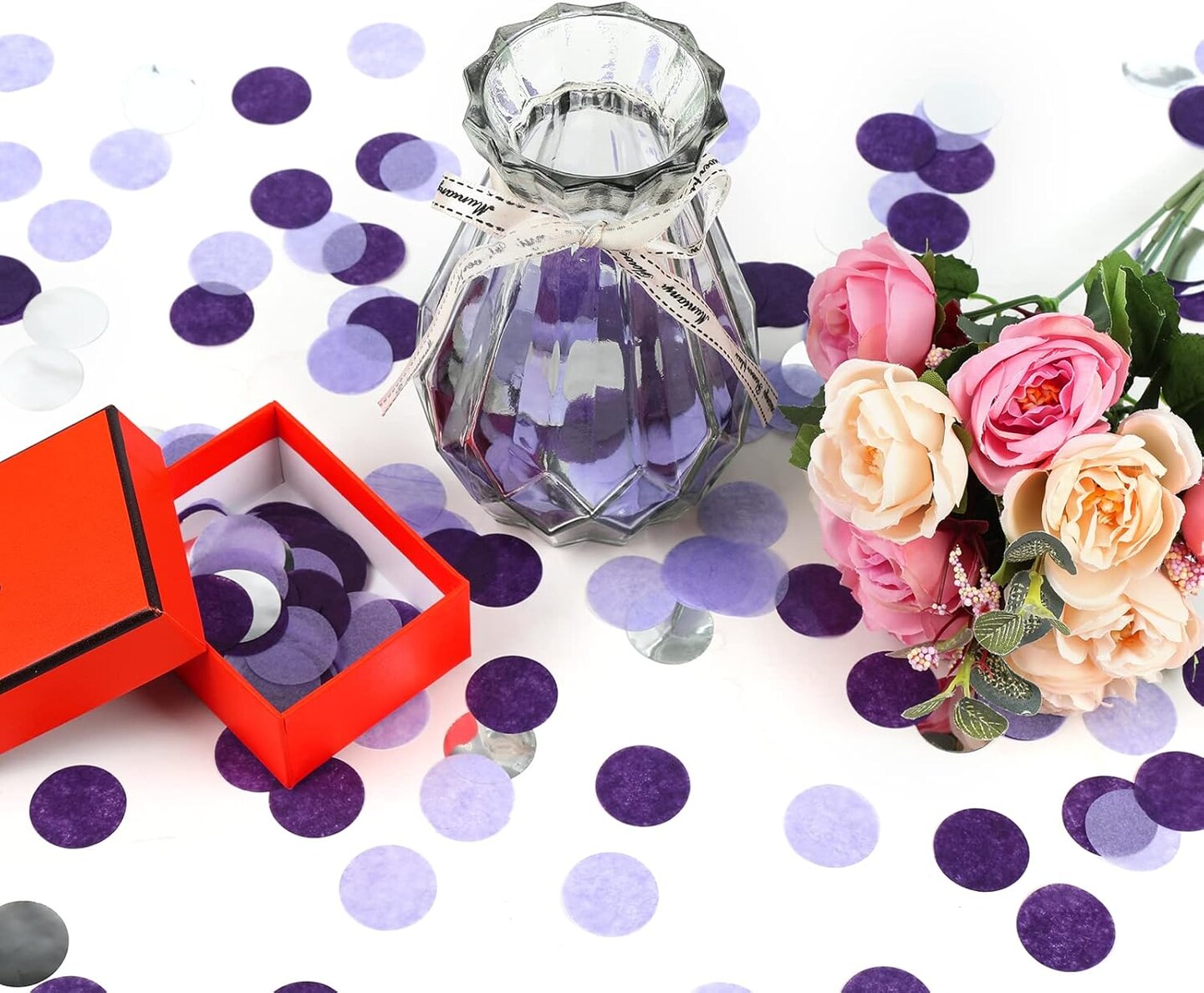 5,000 Pcs Purple & Silver Tissue Paper Confetti - 1-Inch Round Table Dots - 1.76oz Bulk Confetti for Weddings, Birthdays, Graduations, and DIY Balloon Stuffing