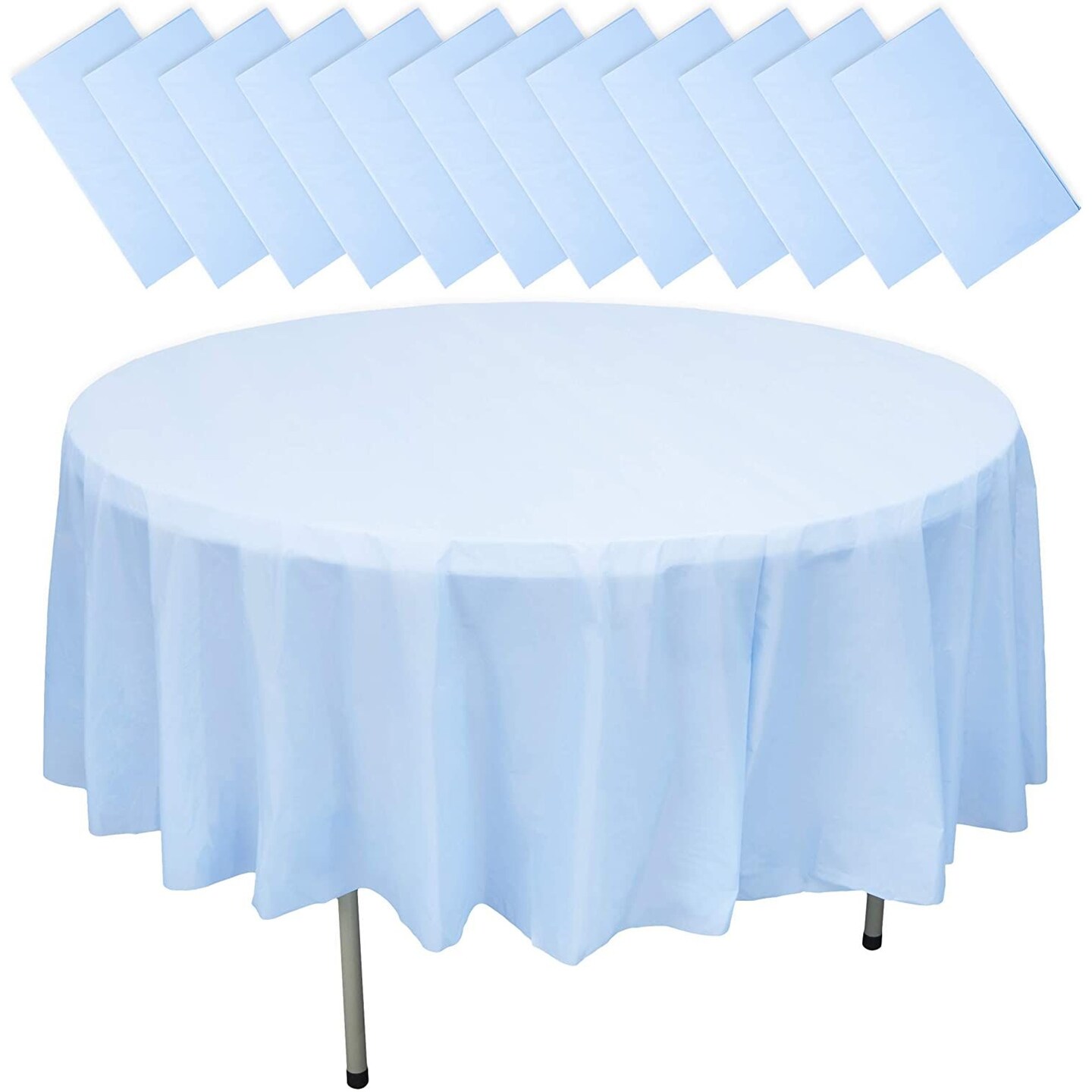 Round Plastic Party Tablecloth for up to 72-Inch Table (Blue, 84-Inch, 12-Pack)