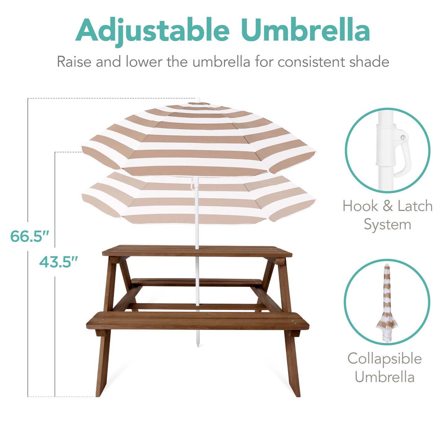 Best Choice Products Kids Wooden Picnic Table, Outdoor Activity Table w/ Adjustable Umbrella, Seats