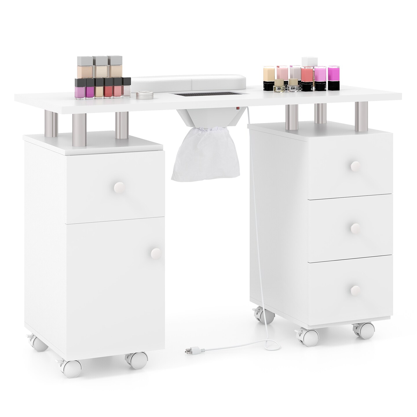 Manicure Table with Dust Collector, Storage and Wrist Rest Cushion