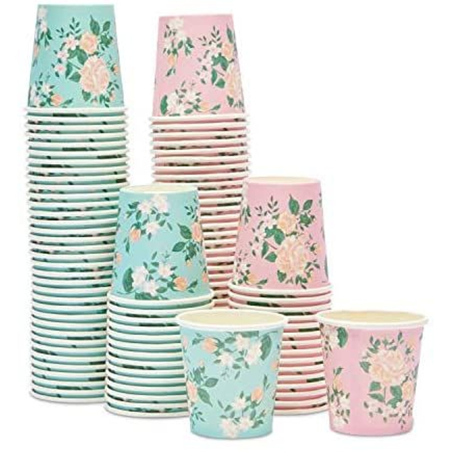 100 Pack 4 Oz Mini Disposable Paper Cups for Espresso, Mouthwash, Tea, Coffee - Floral