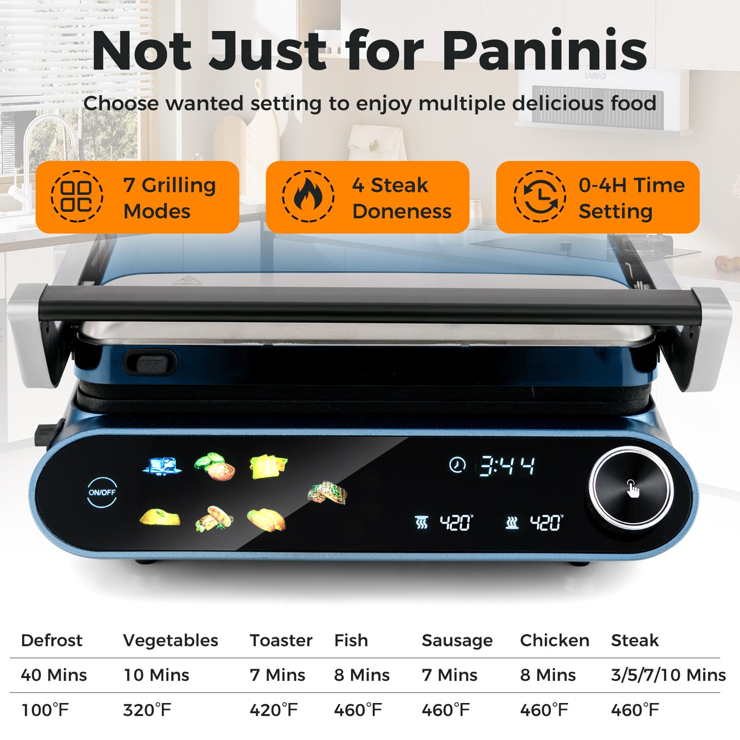 7-in-1 Electric Indoor Panini Press Grill &#x2013; 1200W Contact Grill with Smart LED Display &#x26; Removable Plates