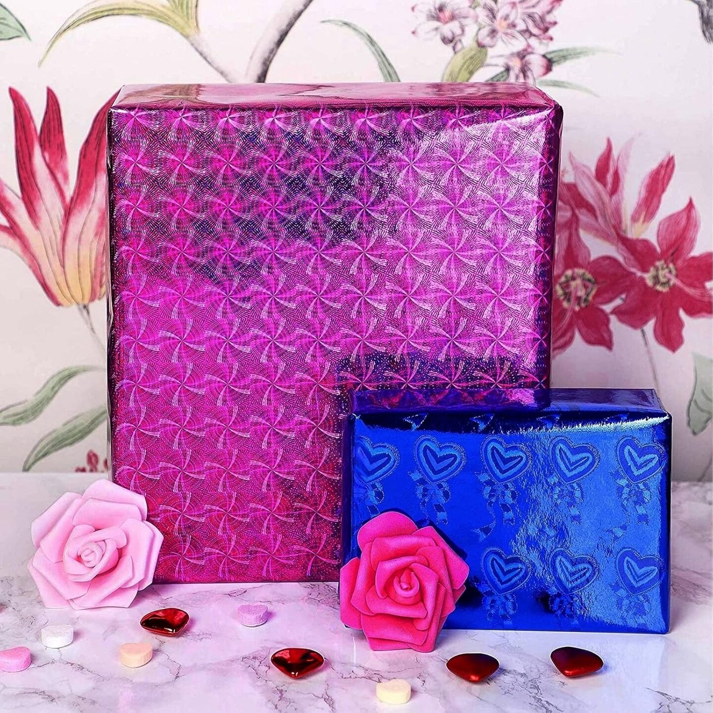 3 Rolls of Glossy Iridescent Holographic Wrapping Paper for Birthday