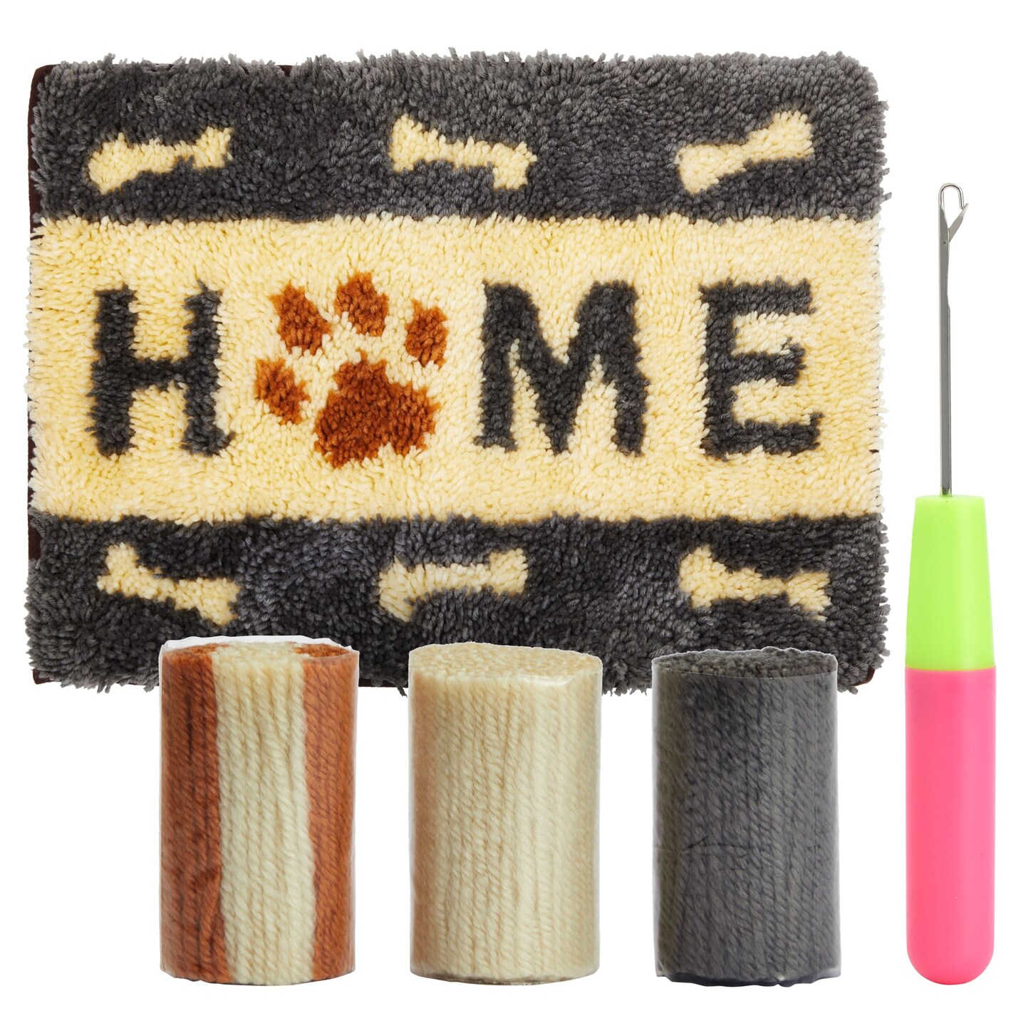 Dog Latch Hook Rug Kits for Adults and Kids Beginners with Printed Canvas, Colorful Yard - DIY Craft Hooking Needlework