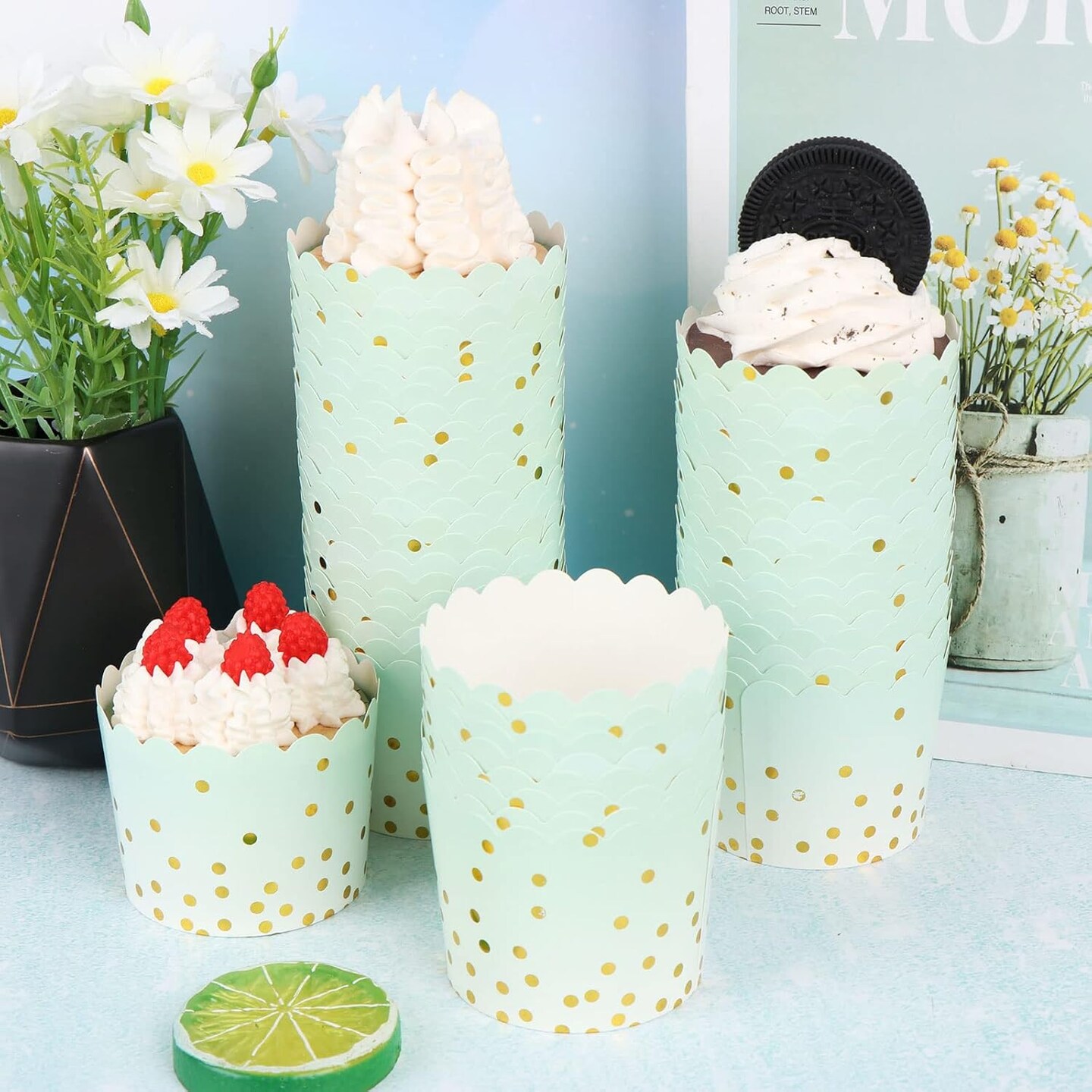 50 Pcs Colorful Greaseproof Paper Baking Cups Large 5 Oz Cupcake Paper Liners Disposable Muffin Cases Cupcake Holders Containers for Wedding Party Festival Graduation Party (D)