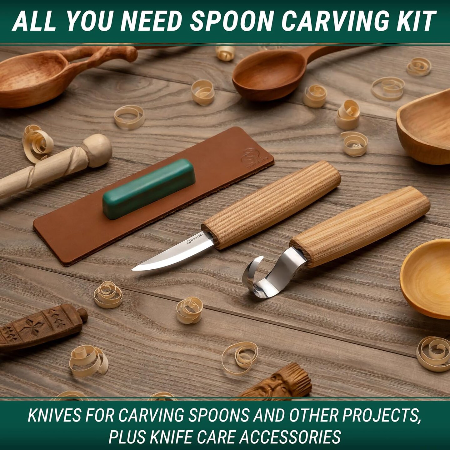 Wood Spoon Carving Knives Set Spoon Making Tools Kit Whittling Knife Hook Knife Right-handed Bowl Cup Kuksa for Beginners Woodworking Professional Wood Carving Kit