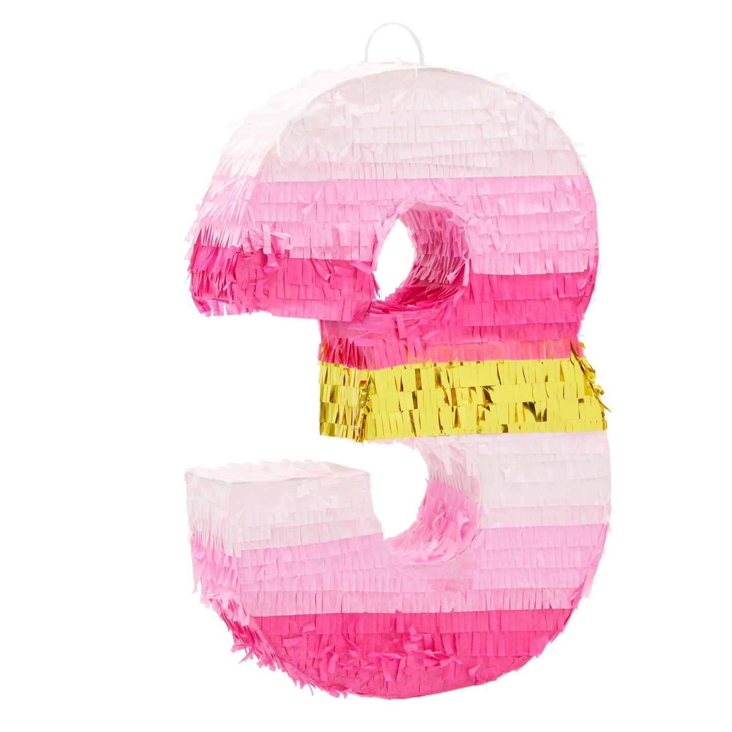 Number 3 Pinata, Pink and Gold for Girls 3rd Birthday Party Decorations, Small, 16.5x11x3 in