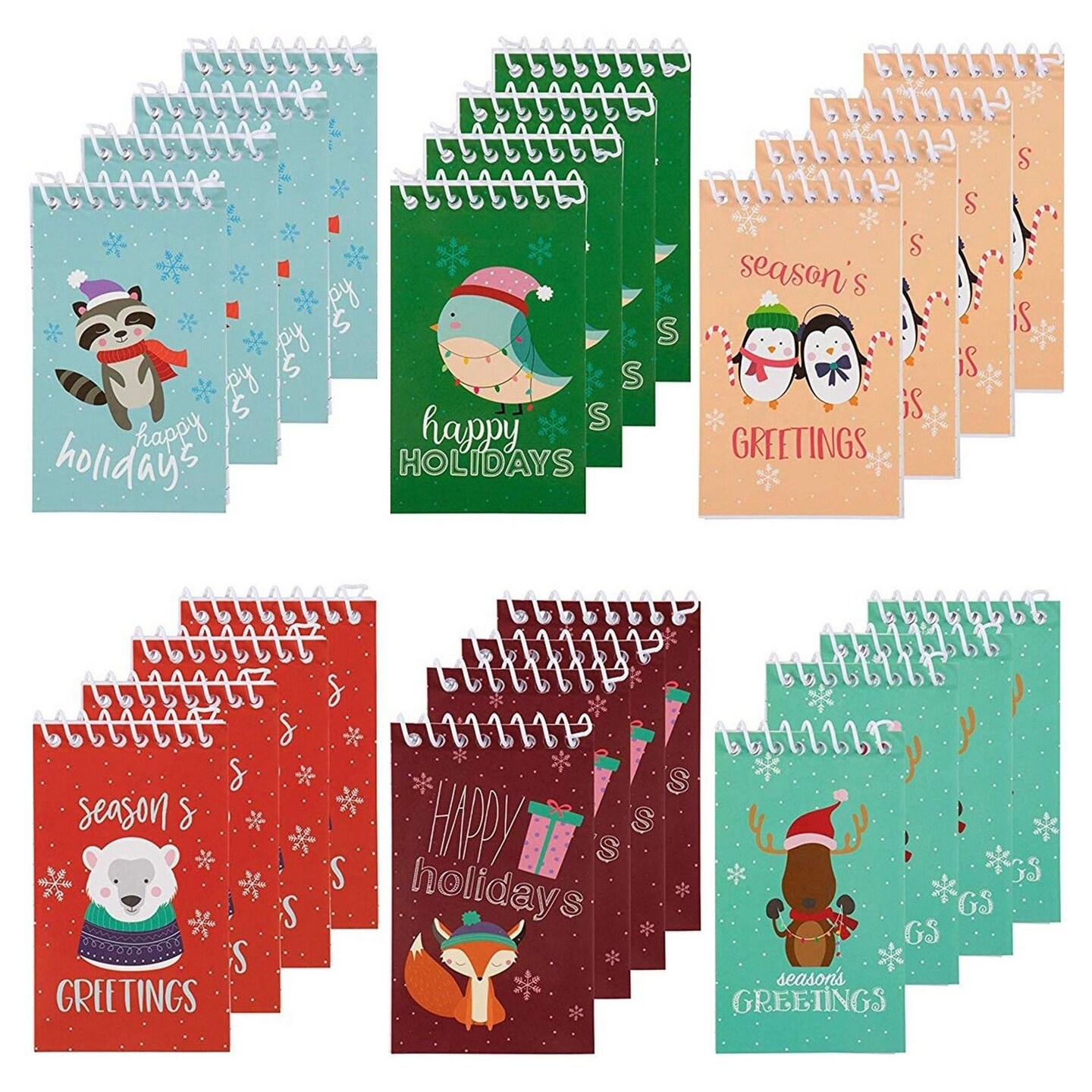 Juvale 24-Pack Christmas Notepads - 6 Christmas Designs, 3 x 5 Inches, 40-Page Christmas Notebooks for Kids, Ideal Christmas Stocking Stuffers and Classroom Gifts for Students