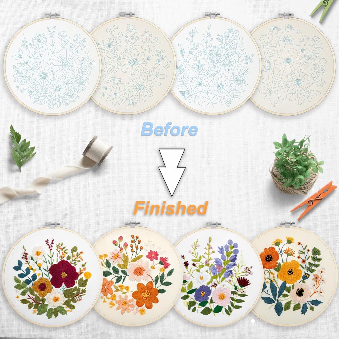 Embroidery Kit for Beginners with Instructions,Cross Stitch Kits for Adults with Pattern (flowers2) 8.66 x 8.66 x 1.18 inches