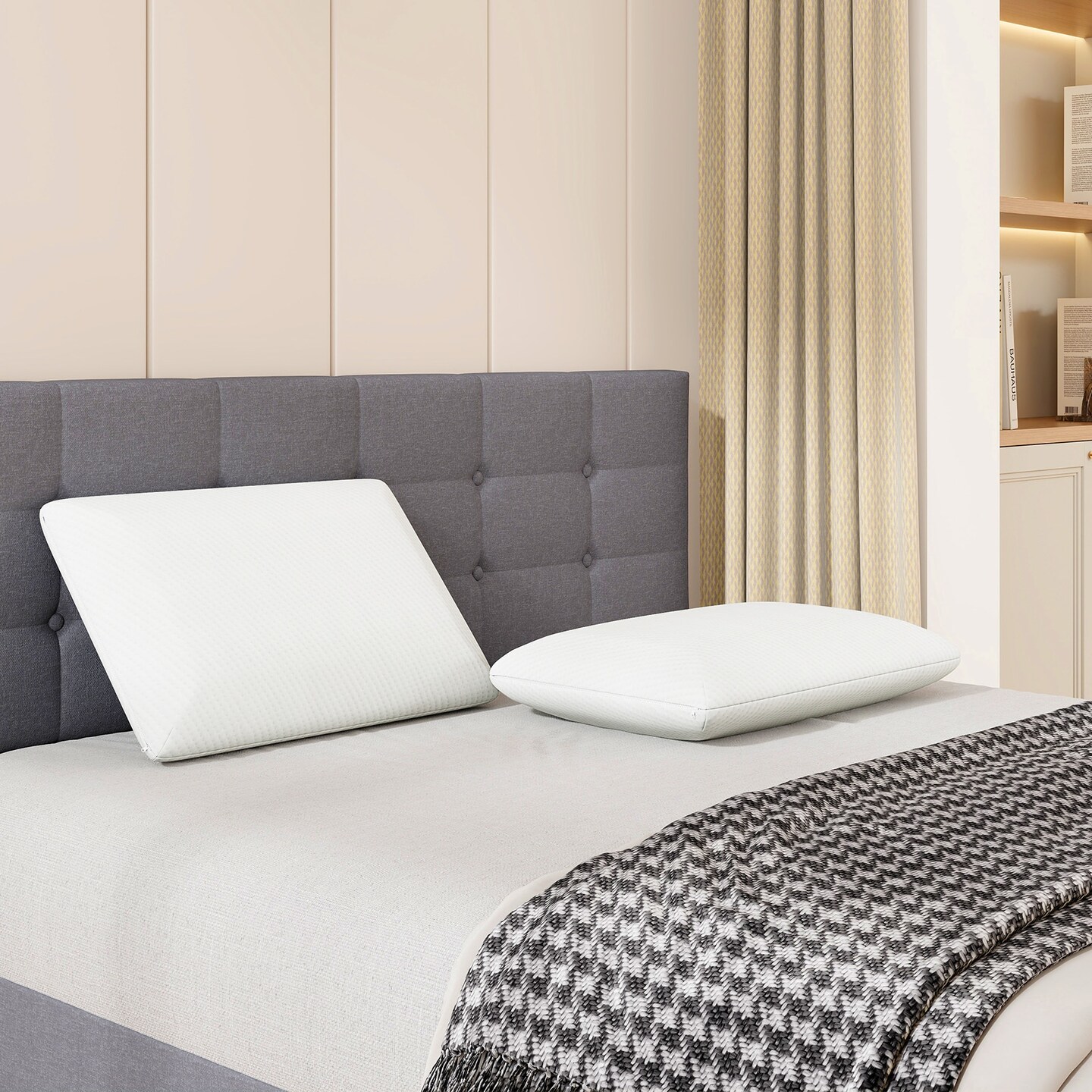 Cooling Gel Memory Foam Pillow with 3D Cutting Technology for Neck Support - Set of 2