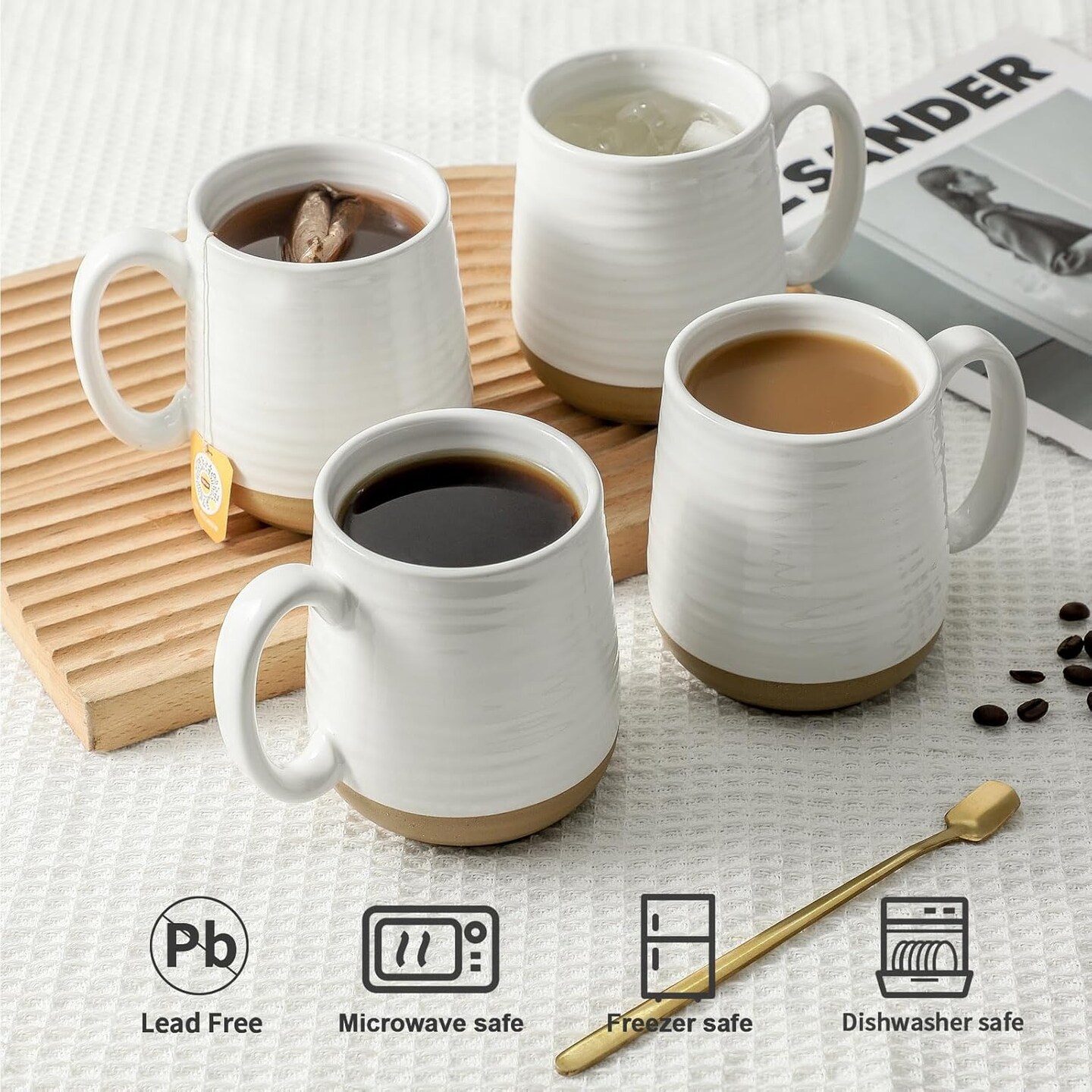 Coffee Mugs Set of 4, 15 oz Ceramic Coffee Cups with Comfortable Handle