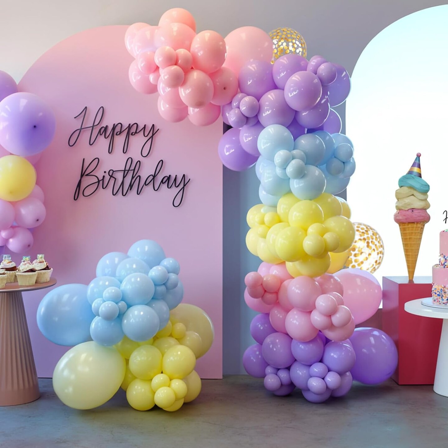 Pink Blue Purple Balloons, 60Pcs 12 Inch Pastel Macaron Pink Purple Teal Blue Gold Confetti Birthday Balloons for Kids Girls Princess Birthday Party Wedding Baby Shower Decorations