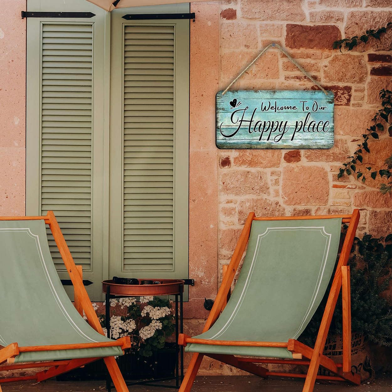 Welcome To Our Happy Place Sign Personalized Front Door Signs For Home Decor Wooden Hanging Sign Beach Signs Patio Wall Decor Summer Wood Porch Sign House Welcome Door Sign 6x12 Inch