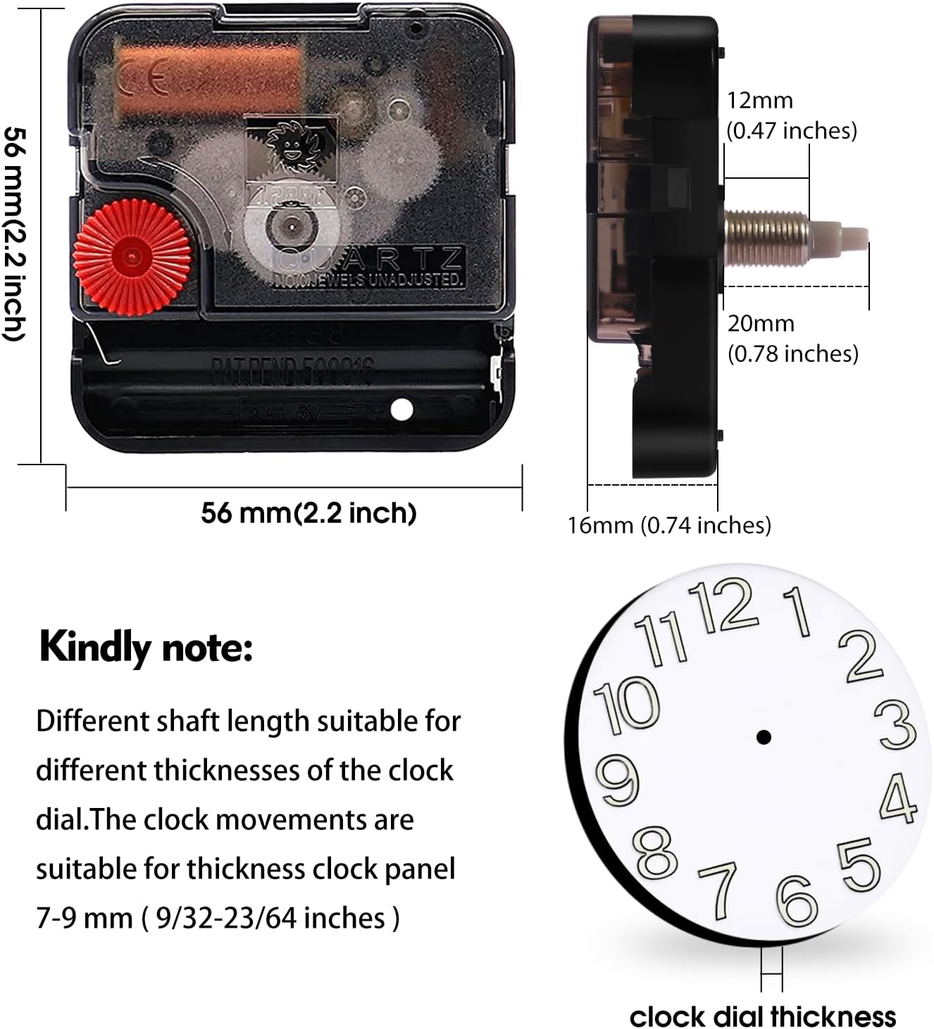 Clock Mechanism, 5/16 inches - 59/64 inches Shaft Length Quartz Wall Clock Motor Replacement, Clock Parts Battery Operated (No Clock Hands)