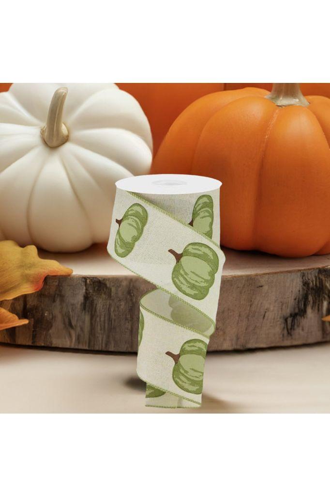 2.5&#x22; Green Pumpkin Ribbon: Cream (10 Yards)