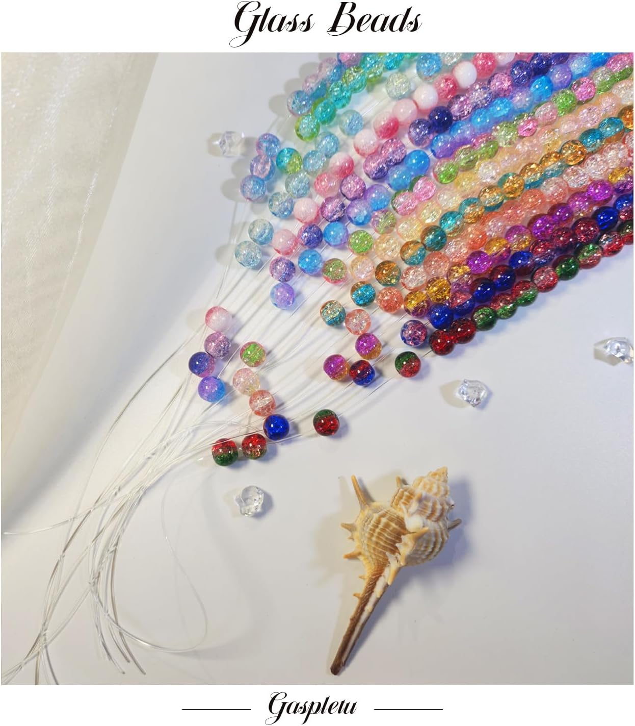 2-Pack 1,300+pcs 8mm Round Glass Beads – 48 Colors (Solid & Printed) for Jewelry Making, DIY Bracelets, Crafts, and Beginners, Includes 2 Storage Boxes