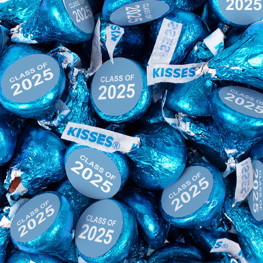 85 Pcs Light Blue Graduation Candy Hershey&#x27;s Kisses Milk Chocolate Class of 2025 (13.6oz, Approx. 85 Pcs)  - By Just Candy