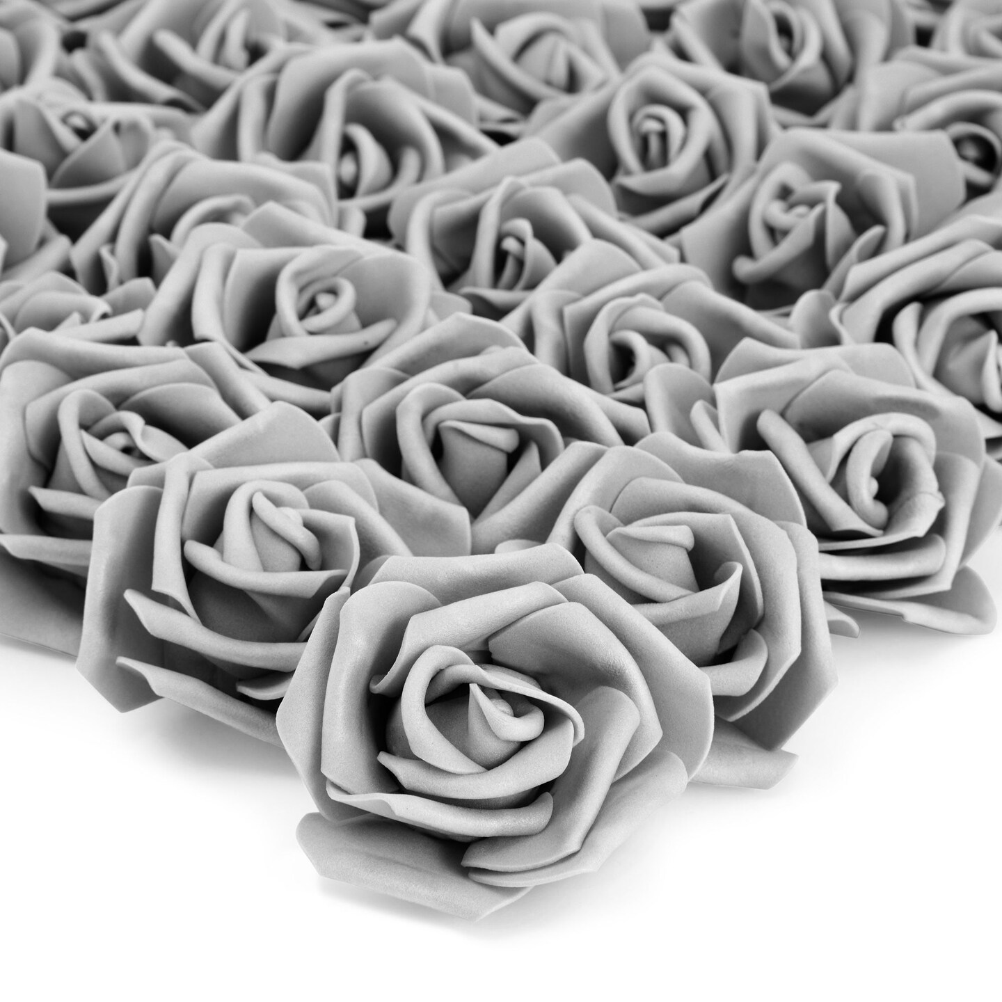 100 Pack Gray Artificial Flowers, Bulk Stemless Fake Foam Roses for Decorations, DIY Crafts, Bouquets (3 In)