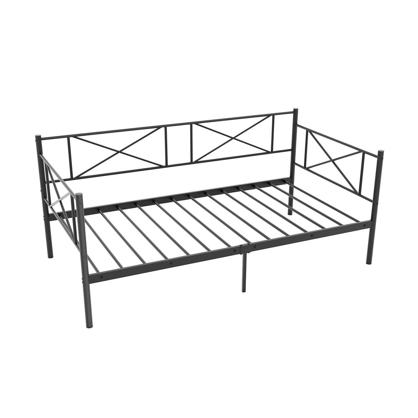 Twin Platform Bed Frame with Metal Slats and Space-saving Design