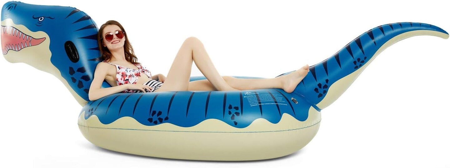 Inflatable Dinosaur Swimming Pool Float for Kids Boys Girls Adults 124&#x27;&#x27; Giant Tyrannosaurus Rex Floatie Summer Beach Ride on Party Pool Raft Lounge Toys