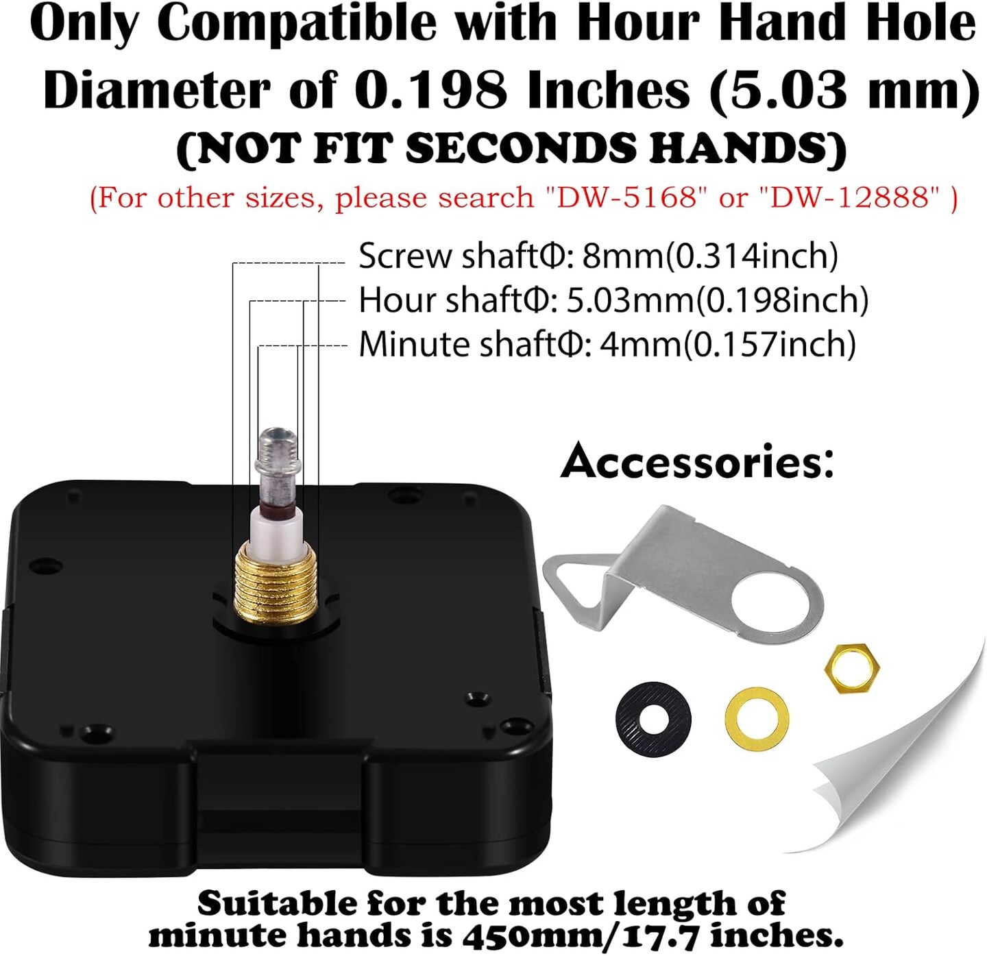 Large Wall Clock 12888 Movement Replacement, I Shaft High Torque Clock Parts, Quartz Clock Mechanism Battery Operated, Giant Wall Clock Motor Repair DIY(DW-12888-I, with 4 Packs Clock Hands) 2.2"W x 1.33"H