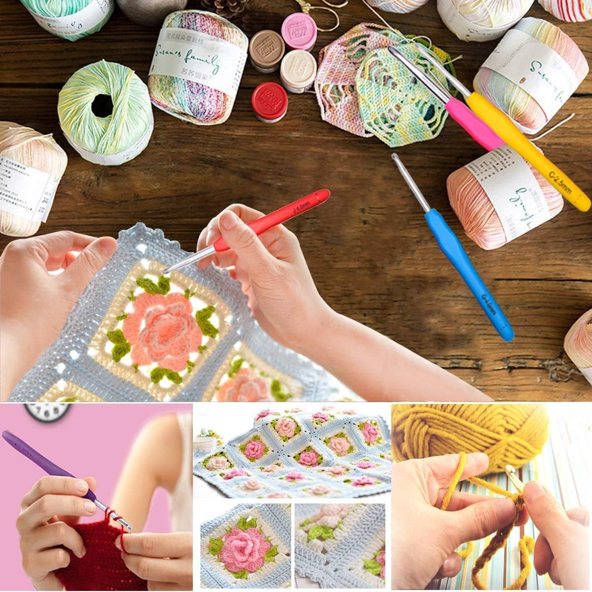 Crochet Hooks Set, 14 Sizes 2mm(B)-10mm(N) Ergonomic Crochet Needles with Case for Arthritic Hands, Extra Long Crochet Kit