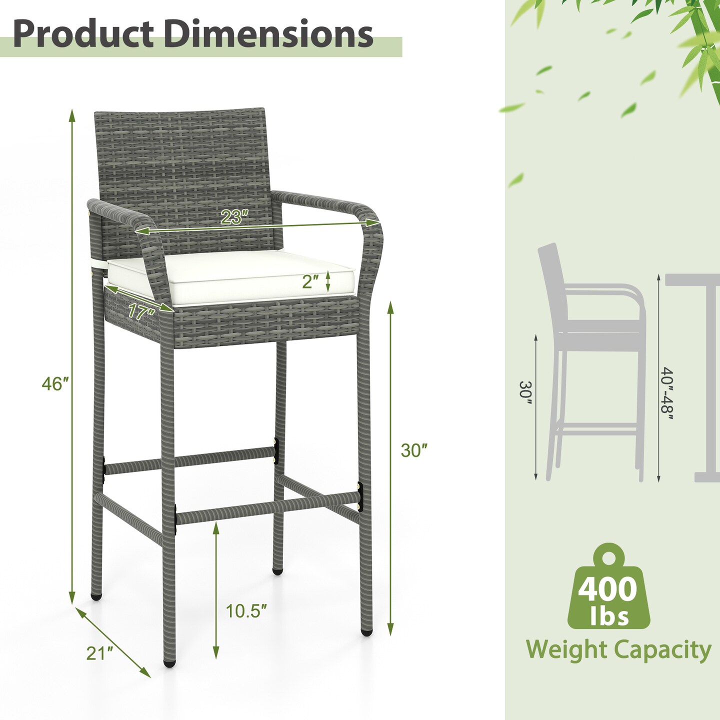 Set of 2 Patio Wicker Barstools with Armrests and Soft Cushions Ideal for Outdoor Use
