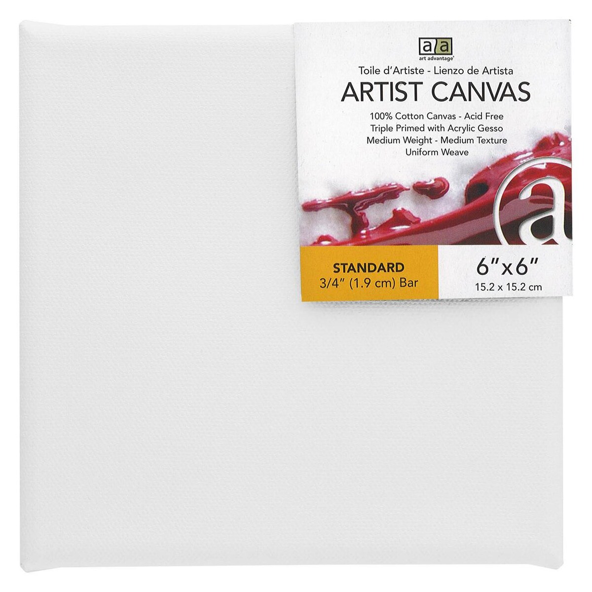 Art Advantage Artist Canvas Visual Edge 6x6, Stretched Canvas for Painting, Blank Canvas for Acrylics &#x26; Oils, Canvases for Artists, Professional Pre-Stretched Canvas
