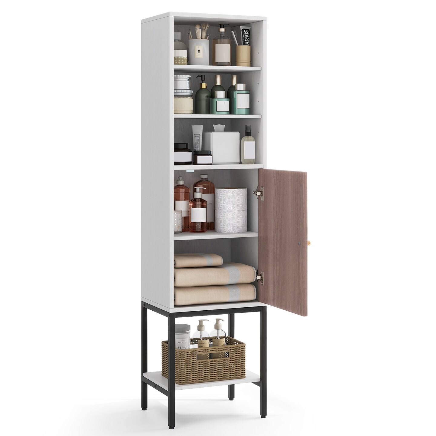 57 Inch Bathroom Tall Cabinet with and 3-Position Storage Adjustable Shelves and 1 Door