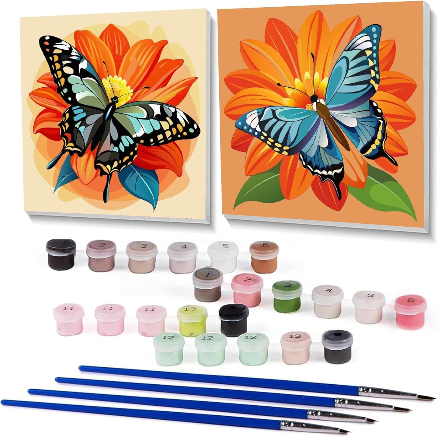 2 Pack Butterfly Paint by Numbers Kits for Kids and Adults with Framed, DIY Easy Kid&#x27;s Paint by Number Kits, Butterfly Acrylic Oil Painting Art Kit for Home Wall Decor 8 X 8 Inch
