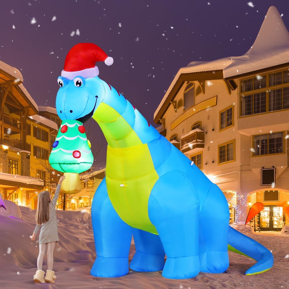 10FT Christmas Inflatables Outdoor Decorations, Blow Up Dinosaur Eat Christmas Tree Shake Dinosaur with Built-in LEDs for Christmas Indoor Outdoor Yard Lawn Garden Decorations