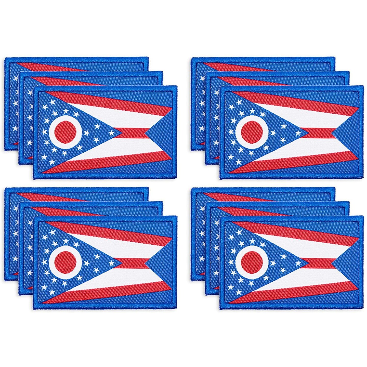 Woven Iron On State Patches, Ohio Flag Appliques (3 x 2 in, 12 Pack)