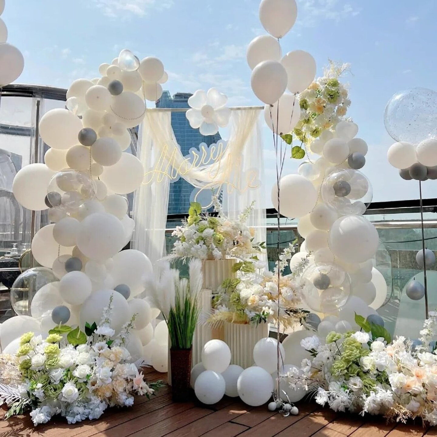 White Balloons 12 inch, White Latex Balloons 50pcs Party Balloon for Engagement Bachelorette Bridal Shower Wedding Party Birthday Decorations