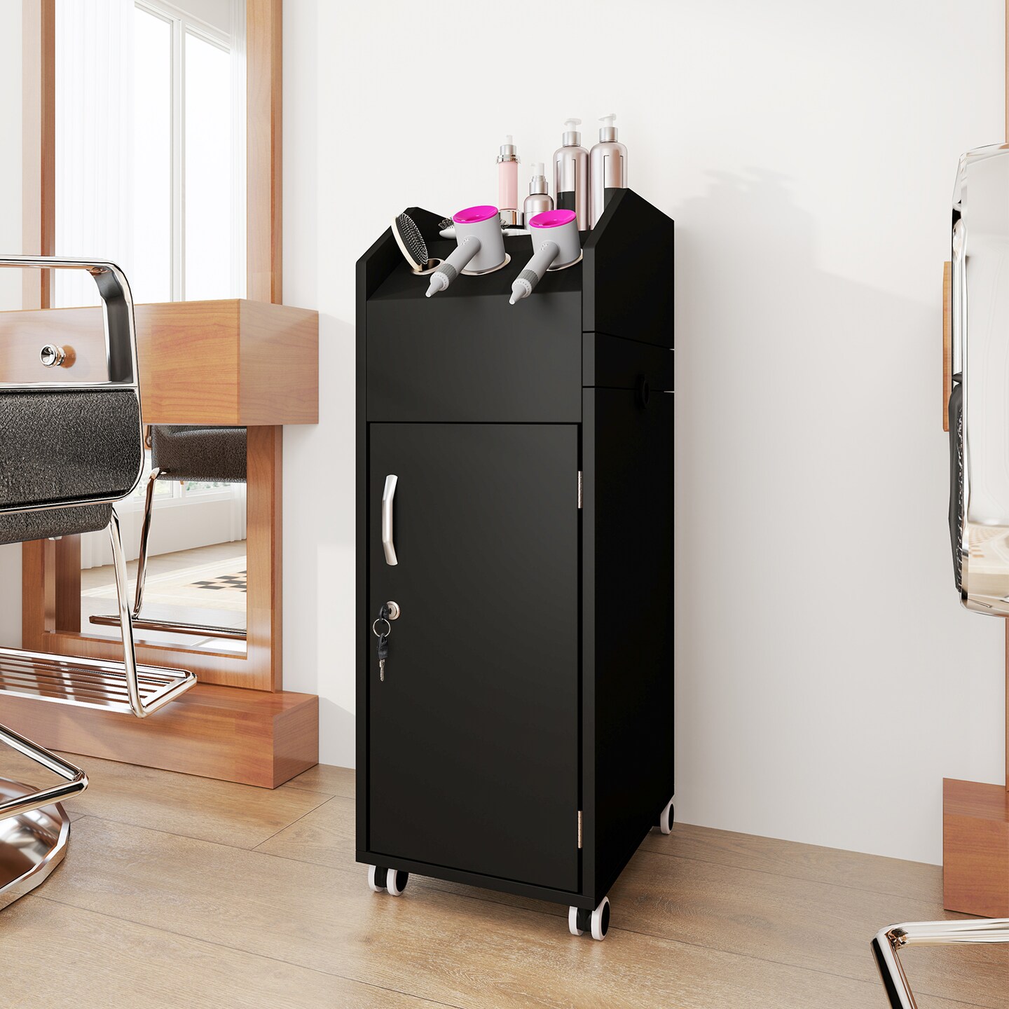 Salon Trolley Cart 360&#xB0; Rolling Tool Cart Mobile Storage Station with 4 Lockable Wheels-Black