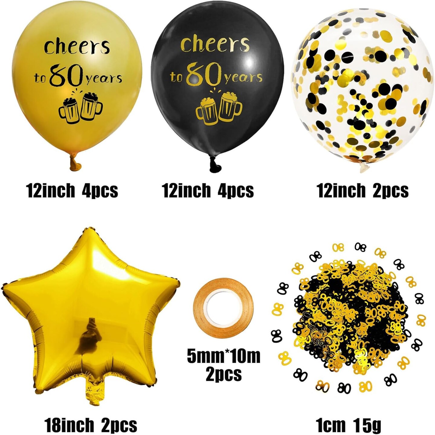 Cheers to 80 Years Balloons Black and Gold 80 Birthday Decorations for Women Men 80th Birthday Balloons Latex Gold Confetti Balloon 80 Anniversary Theme Happy Birthday Party Supplies 12 inch