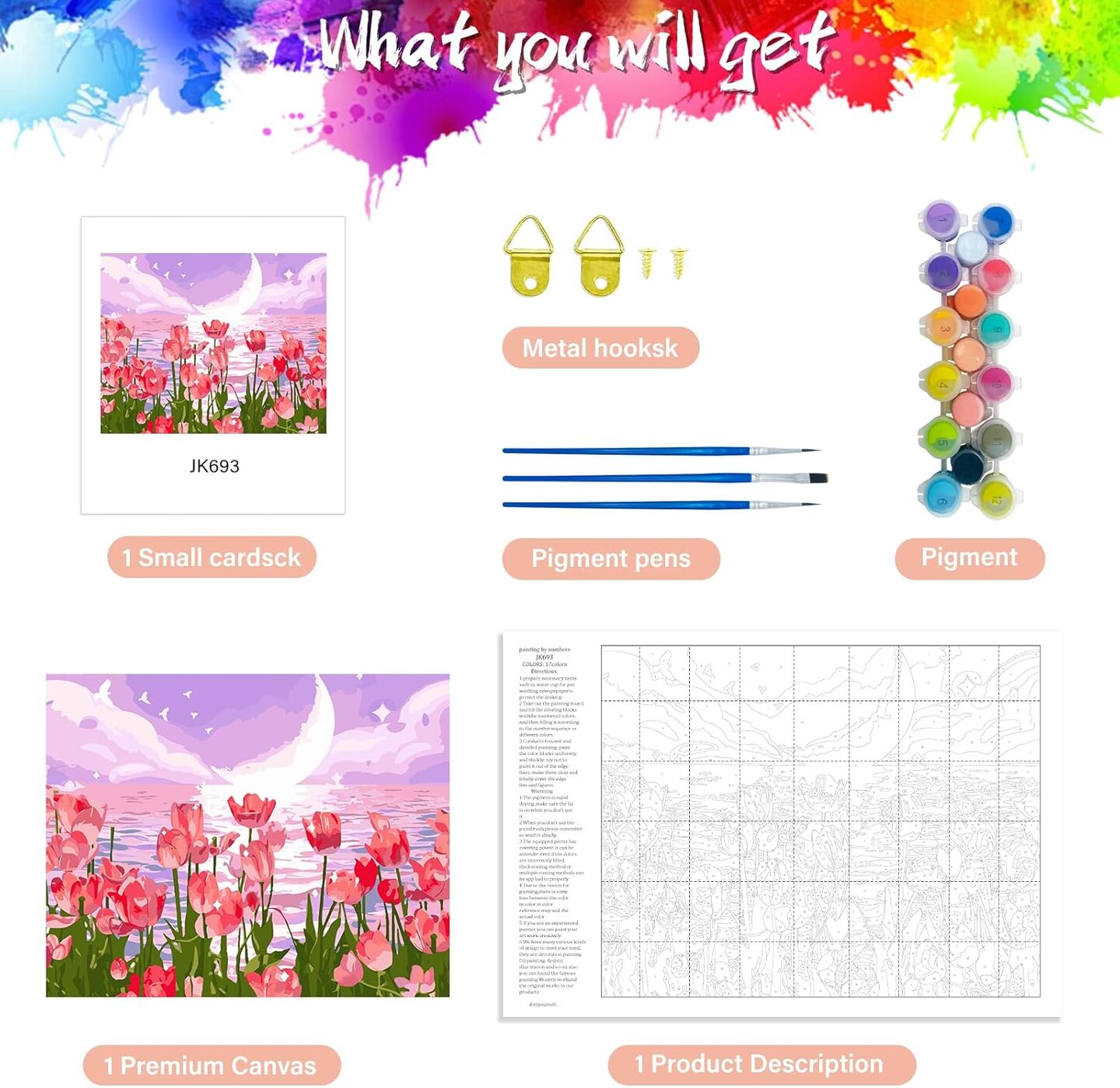 Paint by Numbers Kit for Adults, Tulip Flowers Paint by Number for Beginners, DIY Seaside Scenery Acrylic Number Painting on Canvas, Great Gifts Decor