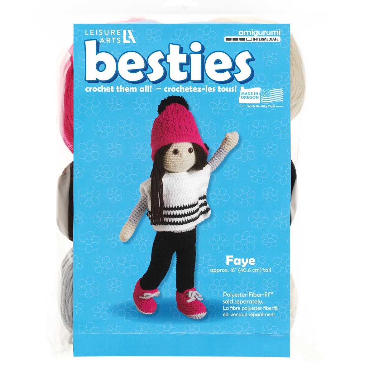 Leisure Arts - Crochet Kit, Besties Faye, 16", Crochet Kit For Beginners, Complete Kit, Animal Kits, Animal Diy Amigurumi Kits