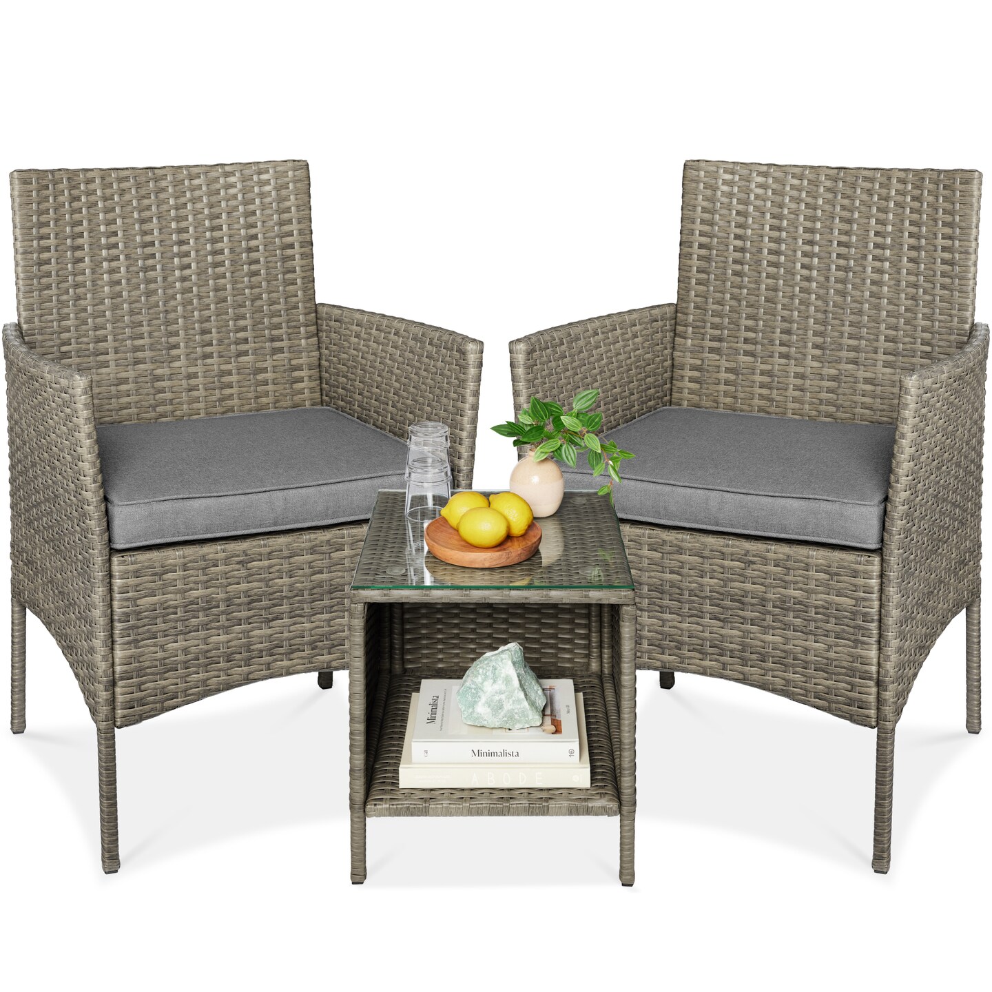 Best Choice Products 3-Piece Outdoor Wicker Conversation Patio Bistro Set, w/ 2 Chairs, Table