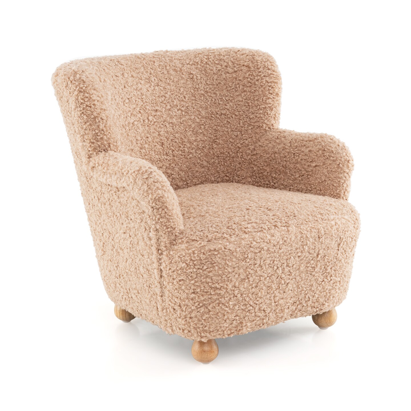 Nude Pink Sherpa Kids Sofa Chair for Toddlers Comfortable Rubber Wood Couch for Playroom or Nursery