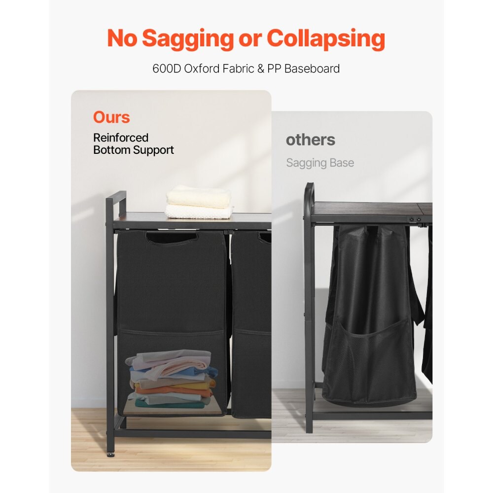 Black Metal Laundry Hamper Sorter with 3 Oxford Fabric Bags and Top