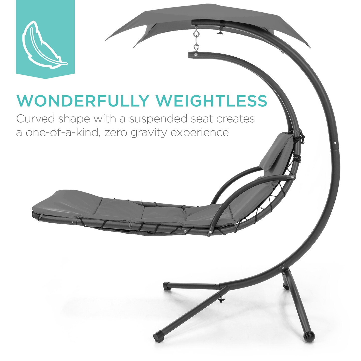 Best Choice Products Hanging Curved Chaise Lounge Chair Swing for Backyard, Patio w/ Pillow, Shade, Stand