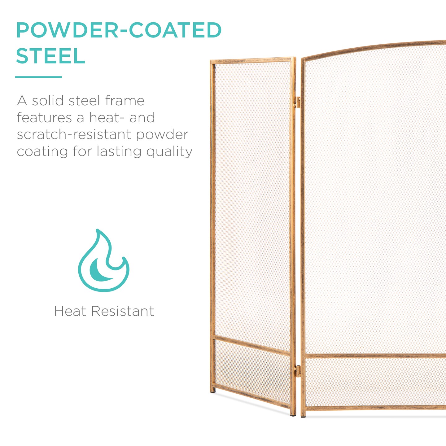Best Choice Products 47.5x27.25in 3-Panel Steel Mesh Fireplace Screen, Spark Guard w/ Rustic Worn Finish