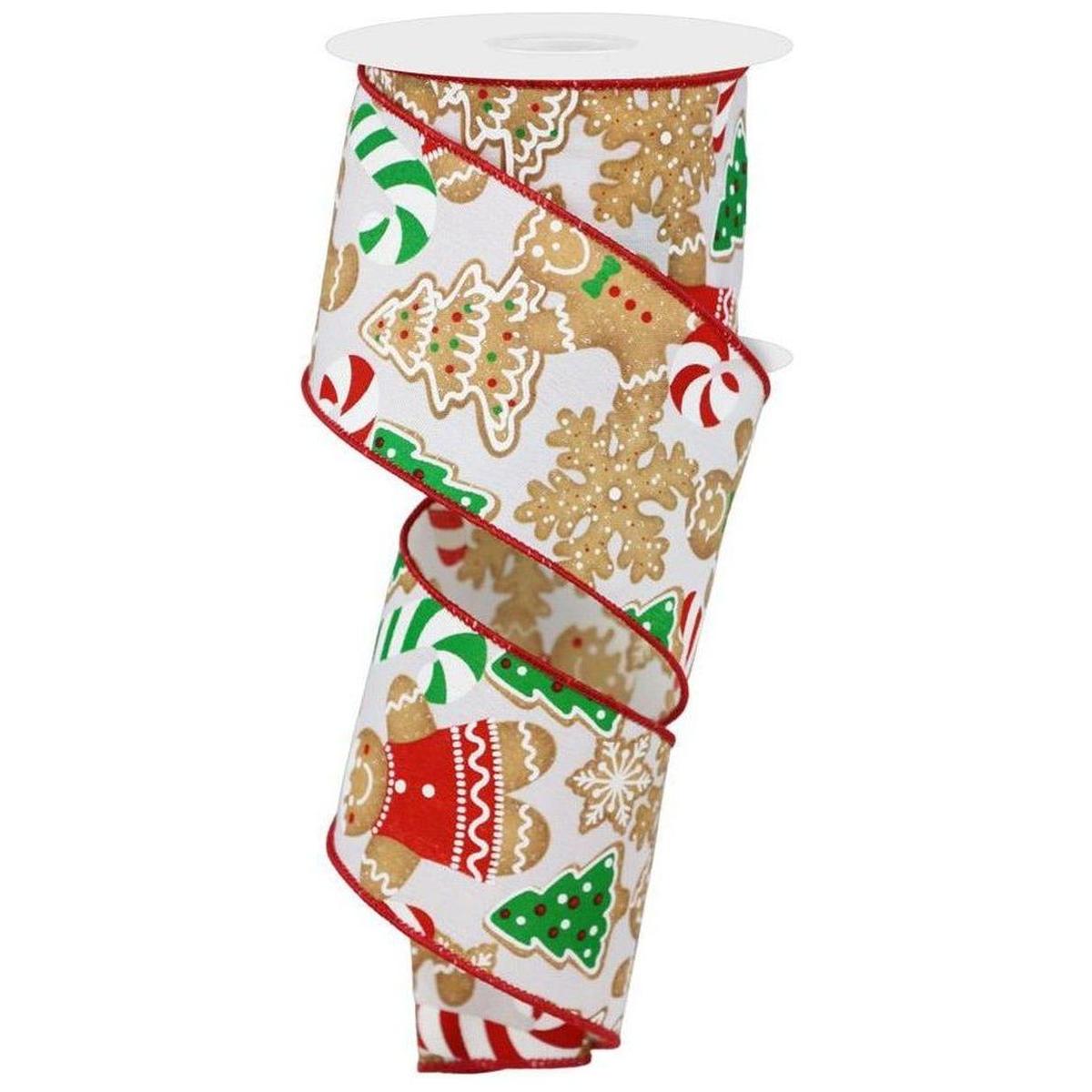 2.5&#x22; Gingerbread Cookies Ribbon: White (10 Yards)