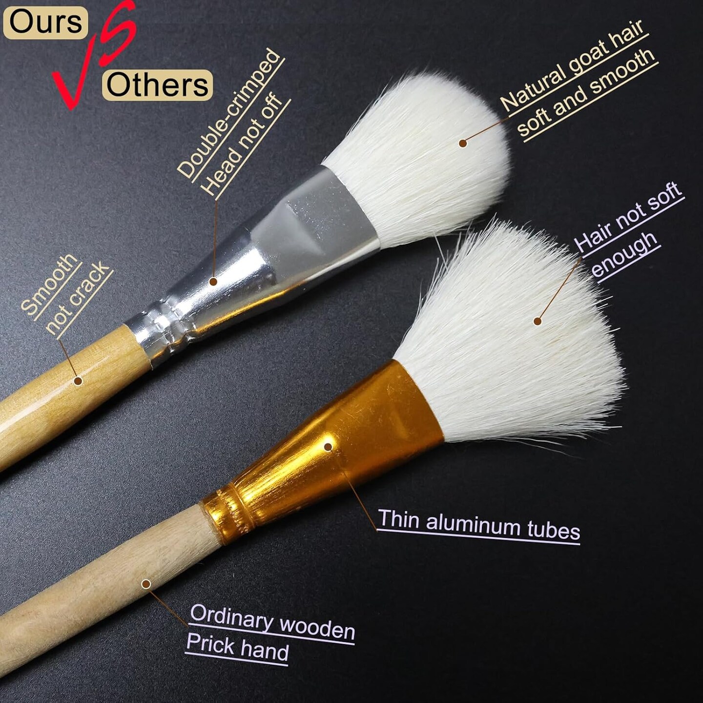Brush Set, 7 Pieces Versatile Goat Hair Blending Mop Brushes for Acrylic Painting Wartercolor Foil Gold Leaf Flakes Sheets