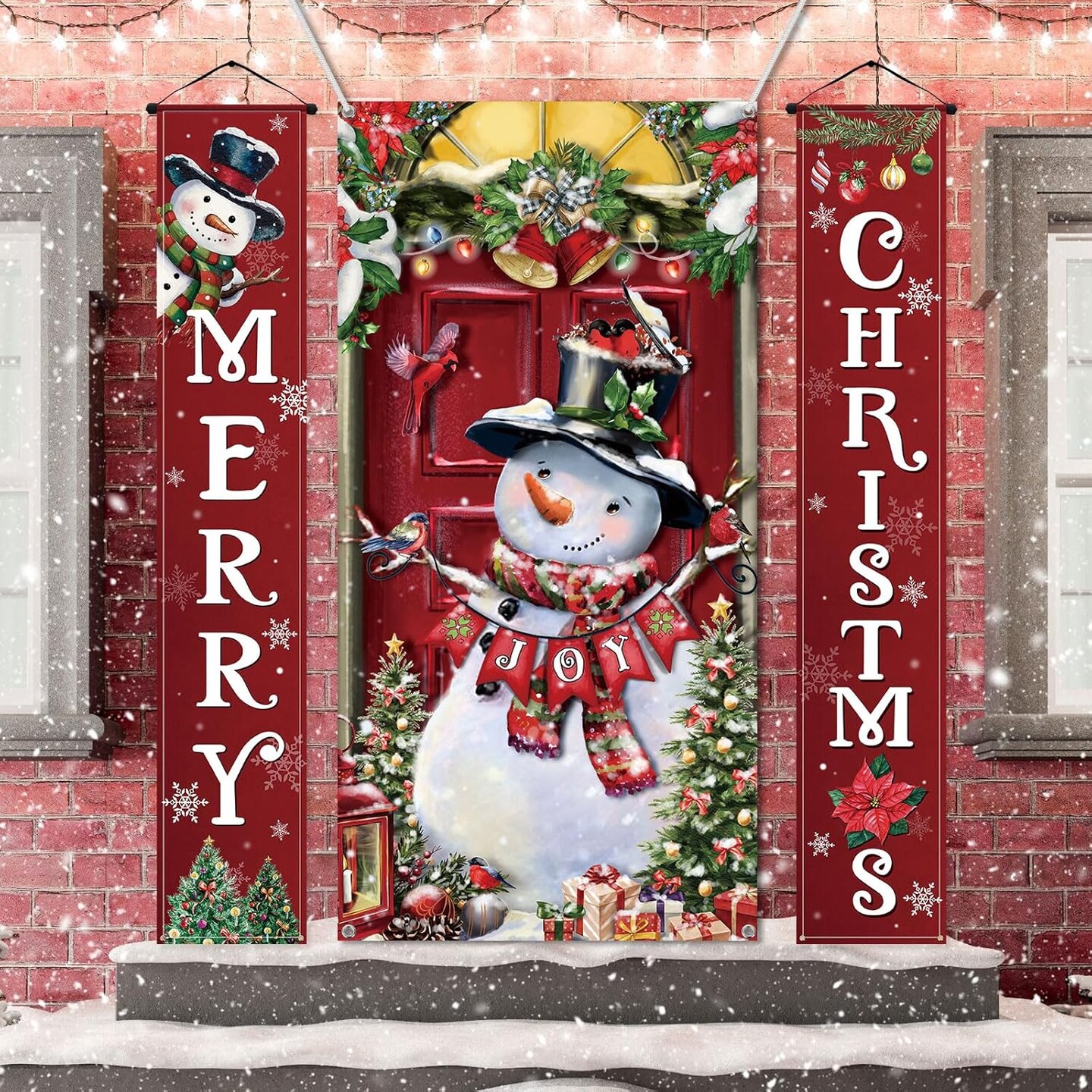 3 Pcs Christmas Snowman Door Cover Decoration Snowman Merry Christmas Door Banner(‎70.87 x 35.43 x 0.04 inches)