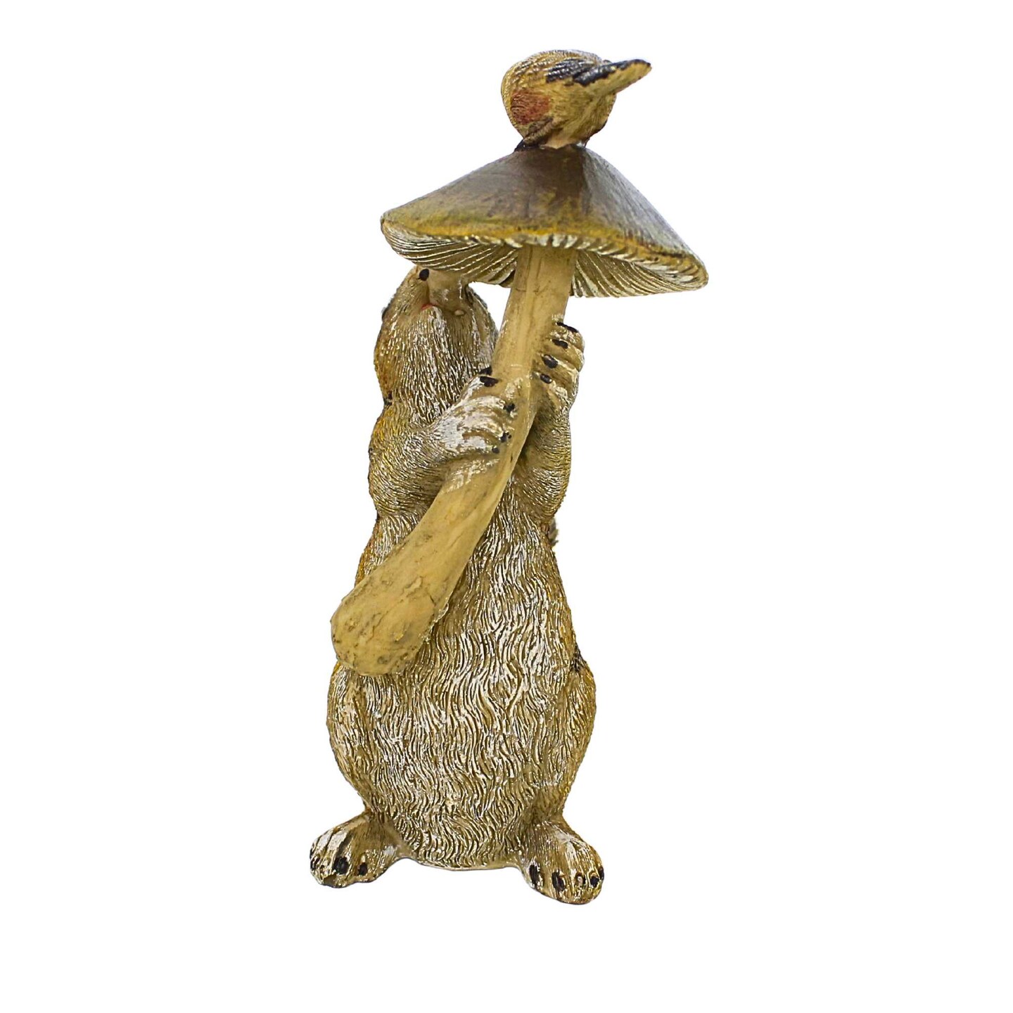 Roman 7.5 Inch Squirrel W/Mushroom & Bird Statue Summer Figurine , Lightweight Summer Decor Squirrel Garden