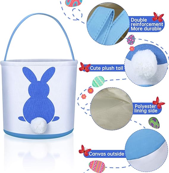 6 Pcs Easter Eggs Bunny Basket Rabbit Tote Bags Canvas Bucket with Handle for Gift Hunt Party