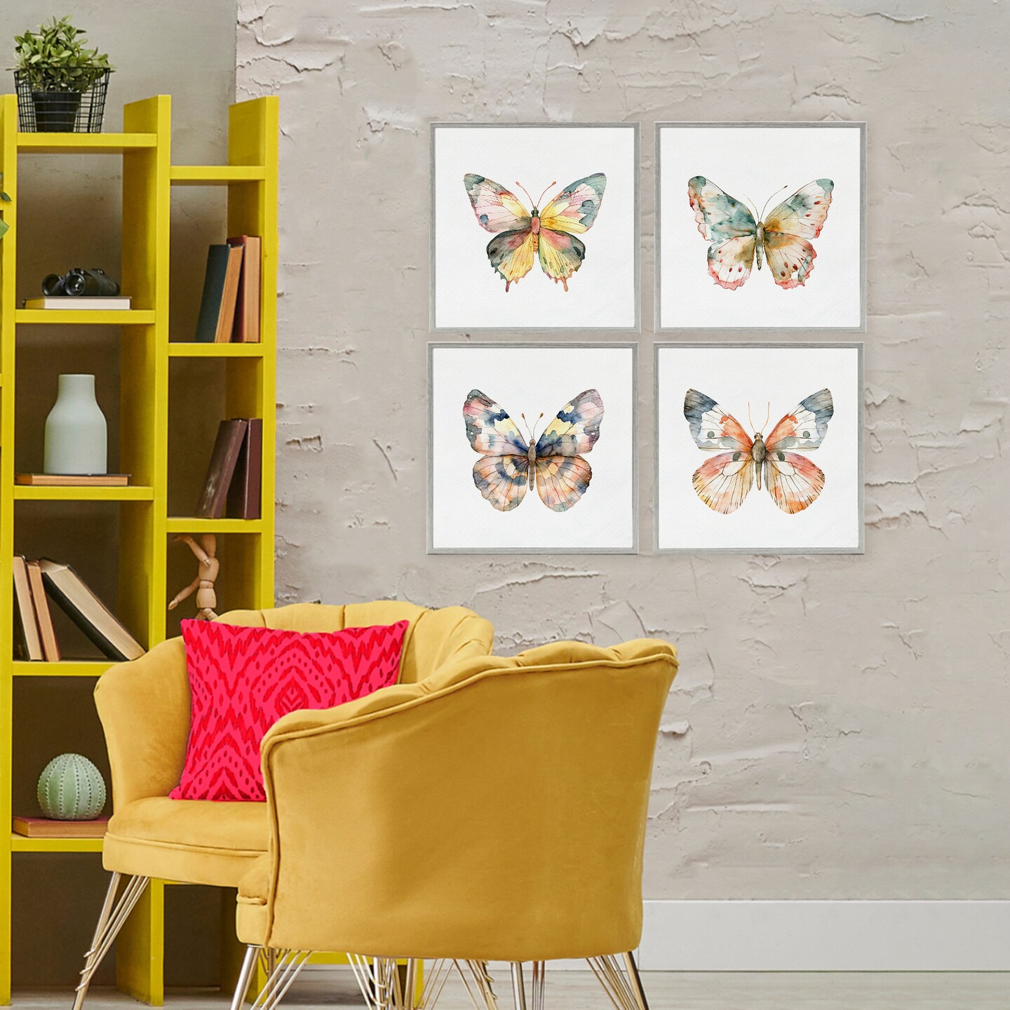 Stupell Industries Watercolor Butterfly Forms 4pc Framed Giclee Set, design by Kim Allen